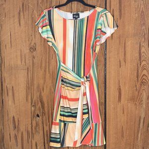 Beige By eci Striped Dress Women S Faux Wrap Butterfly Sleeve Bright Versatile